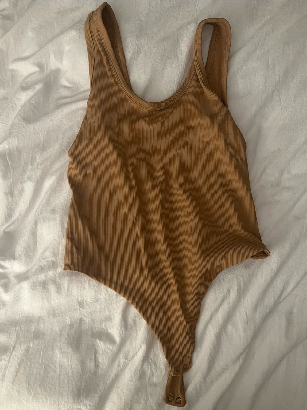nuuds Ribbed Tank Bodysuit in Camel Brown